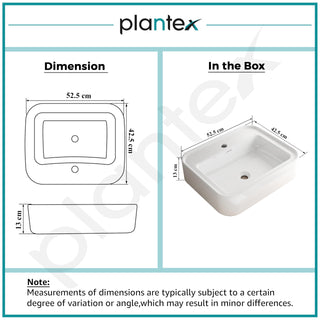 Plantex Ceramic Wash Basin/One Piece Basin for Bathroom/Table Top Washbasin for Home/Office/Hotels (White - 20.5 x 17 x 5 Inch)
