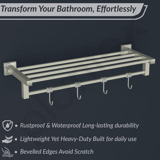 Plantex Stainless Steel 24 inch Towel Rack for Bathroom/Hanger/Rod with Hooks/Towel Bar/Holder/Bathroom Accessories - Aqua (Satin)