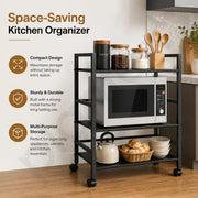 Plantex 3 Tier Premium Metal Rolling Trolley Cart Stand with Wheels/Oven Stand/Multifunctional Utility Stand with Storage Rack Shelves/Height Adjustable Shelf/Space Saving Stand for Home/Office(Black)