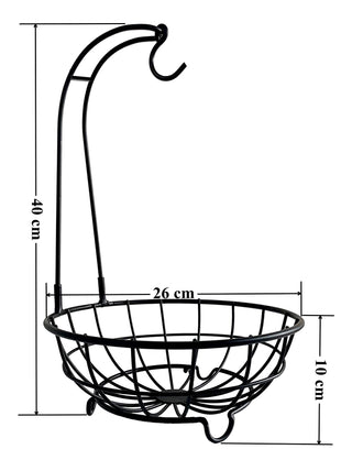Plantex Heavy Steel Fruit & Vegetable Basket Bowl with Removable Banana Hanger for Dining Table/Kitchen - Countertop (Black)