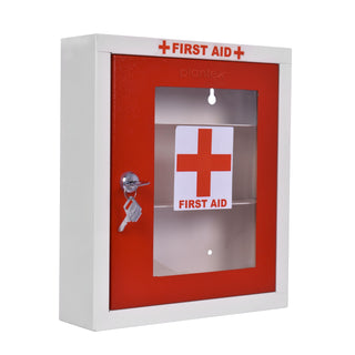 Plantex Metal First Aid Box/Emergency Medical Kit Box for Medicine Storage/Multi Compartment First Aid Kit Box for Home, School, Office with Key Lock - Pack of 10 - (Red & Ivory)