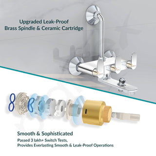 Plantex Pure Brass Wall Mixer for Bathroom 3 in 1 with L-Bend Provision for Overhead and Hand Shower with Water Saving Nozzle/ 7 Year Warranty by Plantex (ORN-219- Mirror-Chrome)