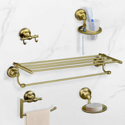 Plantex 304 Grade Stainless Steel Bathroom Accessories Set of 5 - Towel Stand/Napking Holder/Soap Holder/Toothbrush Holder/Robe Hanger - Skyllo (Brass Antique)