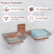 Plantex 304 Grade Stainless Steel Frosted Glass Double Soap Holder/Soap Stand/Dual Soap Dish for Bathroom/Bathroom Accessories - Pack of 1 (Crystal, PVD Rose Gold)