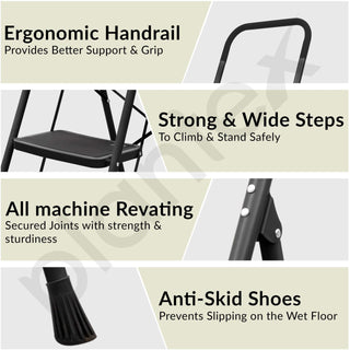 Plantex Alloy Steel 6 Step Ladder For Home/Foldable Strong Wide Step Ladder/Anti- Skid 6 Step Ladder - (Black & Grey)- refurbished