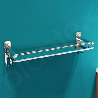 Plantex Stainless Steel Bathroom Shelf for Wall/Wall Mount Shelves & Racks for Bathroom Organizer with Hooks and Railings/Stand for Bathroom/Kitchen/Living Room(16x5 inch, Chrome)