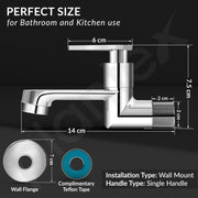 Plantex Long Body Bib Cock Water Tap with Water Saving Nozzle for Kitchen Tap/Bib Tap with Wall Flange and Teflon Tape for Bathroom - (Chrome)