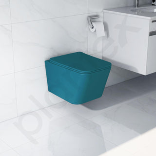 Plantex Imported Ceramic Wall Hung Commode for Toilet/Rimless Washdown Flushing/Western Commode with Soft Closing Toilet Seat - P Trap - (Pine Blue)