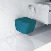 Plantex Imported Ceramic Wall Hung Commode for Toilet /Rimless Washdown Flushing/Western Commode with Soft Closing Toilet Seat - P Trap - (Pine Blue)