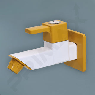 Plantex PTMT EDS-121 Single Lever Bib Cock for Bathroom with Plastic Wall Flange & Teflon Tape (Yellow & White)