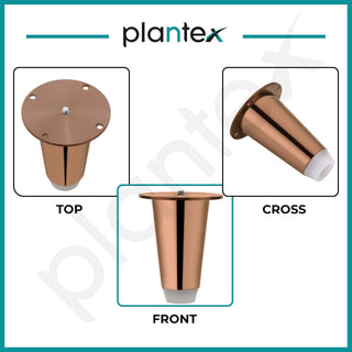 Plantex 4 Inch Sofa Legs for Bed Furniture/Sofa Legs for Table/Sofa Support Legs with Rubber Grip (Rose Gold, 6 Pcs)