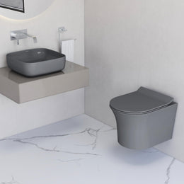 Plantex Ceramic Bathroom Commode and Wash Basin/Rimless Washdown Wall Hung Western Toilet/Bathroom Wash Basin/P Trap Commode - Smoke