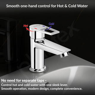 Plantex Single Lever Basin Mixer Tap/Pure Brass Pillar Tap for Wash Basin/Hot and Cold Water Tap for Basin/Short Body Water Tap - Pack of 1 (Chrome, 3226)