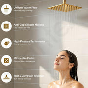 Plantex Stainless Steel Overhead Shower 6 x 6 inch with Water-Saving Technology/High pressure Rain Shower Head without Arm/Bathroom Shower -(Ultra Slim-PVD Gold)