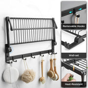 Plantex Aluminum Towel Rack/Towel Rod with Shelf for Bathroom Organizer/Towel Hanger with Hooks/Storage Shelf/Wall Mount - Bathroom Accessories (Black)