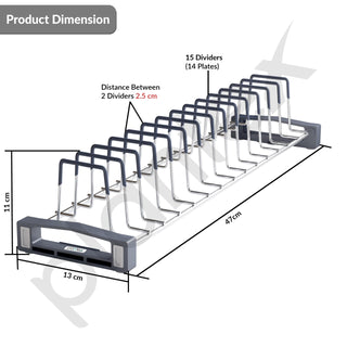 Plantex Premium Stainless Steel Plate Stand for Kitchen Cabinet/13 Slot Plate Rack for Kitchen/Rubber Gripped Saucer Plate Holder(Size-4 inches, Slot- 13, Pack of 1)