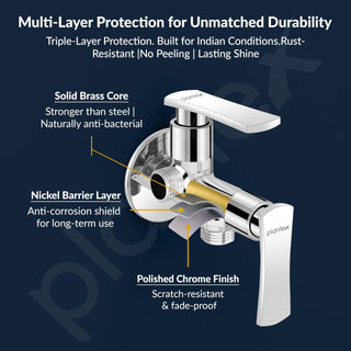 Plantex Pure Brass 2 way angle valve/Angle Cock for Bathroom with Wall Flange and Teflon Tap - Pack of 1 (Chrome, 3520)