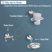 Plantex 304 Grade Stainless Steel Bathroom Accessories Set of 5 - Towel Rod/Hand Napkin Hanger for Wash Basin/Soap Case/Toothbrush Holder/Robe Hook - Niko (Chrome)