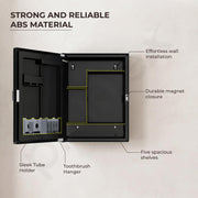 Plantex LED Mirror Cabinet for Bathroom/ABS Storage Cabinet/Mirror Cabinet for Wall/Mirror with Storage for Bathroom - 18x14 Inch (CAB-118, Black)