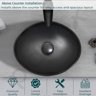 Plantex Ceramic Wash Basin for Bathroom/Table Top Ceramic Basin/Washbasin for Bathroom - (BOAT-NS-BLACK-Marble Finish,16 x 13 x 5.5 Inch)