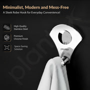 Plantex Royal Stainless Steel Robe Hook Cloth-Towel Hanger (Silver, Chrome)