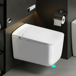 Plantex Ceramic Wall Hung Smart Toilet with Foot Sensor with 1-Year Warranty/Smart LED Light/Siphonic Auto Flush/Fast Drying Tech/Water & Seat Temperature Control P-Trap Design (White)