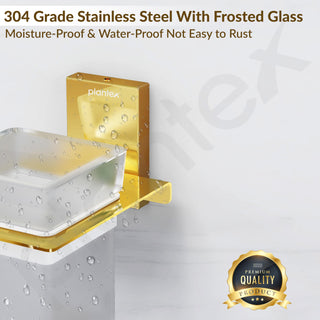 Plantex 304 Grade Stainless Steel Glass Tumbler Holder/Toothbrush Holder for Bathroom/Bathroom Accessories – Pack of 1 (Crystal, PVD Gold)