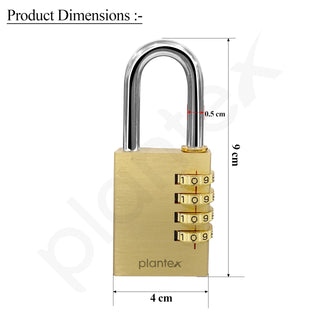 Plantex 4-Digit Code Combination Brass Lock/Number Lock/Portable Luggage Locks for Briefcase/Laptop Bags - Pack of 1 (Medium, Brass Antique)
