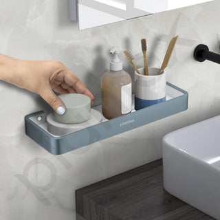 Plantex Shelf for Bathroom/Aluminium and Acrylic Multipurpose Shelf/15x5 inch Shelf for Home/Office/Hotel - Pack of 1 (Grey and Milky White)