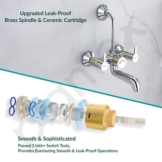 Plantex Pure Brass Wall Mixer for Bathroom 2 in 1 with L-Bend Provision for Overhead Shower/Mixer Tap for Bathroom with Water Saving Nozzle Aerator - 7 Year Warranty by Plantex (Ore-1420, Chrome)