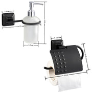 Plantex 304 Grade Stainless Steel Washroom Set of 2 - Toilet Paper Holder/Stand/Liquid Soap Dispenser - Squaro (Black)