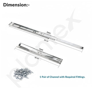 Plantex Drawer Channel/Regular Close Ball Bearing Channel for Drawer/Telescopic Drawer Channel Slide for Wooden & Metals Drawers in Kitchen, Wardrobe, (12-Inch,Silver) 1 Pair Set