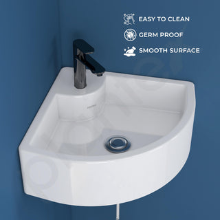 Plantex White Ceramic Corner Washbasin/Wall Mount Basin for Bathroom/Wall Hung Wash Basin/Small Corner Sink/10 Years Glaze Warranty by Plantex (Cornia - 16 x 16 x 10 Inch)
