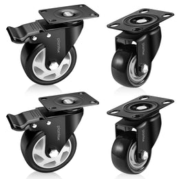 Plantex 3 Inch Caster Wheel/Soft PU Swivel Caster Wheels with 360 Degree Rotation and No Noise/Wheels for Heavy Furniture/Table/Trolley Cart - Set of 4 (2 with Brakes & 2 Without) - Black