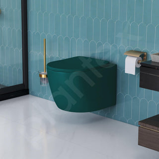 Plantex Imported Ceramic Wall Hung Commode for Toilet/Rimless Washdown Flush Western Commode with Soft Closing Toilet Seat - P Trap (Round - Matt Green)
