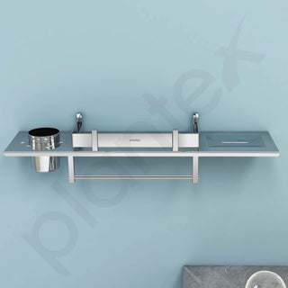 Plantex Stainless Steel Bathroom Shelf/4in1 Multipurpose Shelf for Bathroom/Towel Hanger/Tumbler Holder/Soap Dish (18x5 Inches -Chrome Finish- Pack of 2)