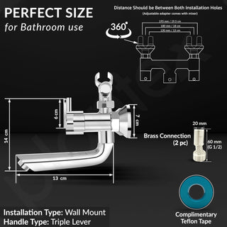 Plantex Bal-517 Pure Brass Telephonic Wall Mixer with Crutch Arranging of Hot & Cold Water with Water Saving Nozzle for Bathroom and Brass Wall Flange -7 Year Warranty -(Chrome)