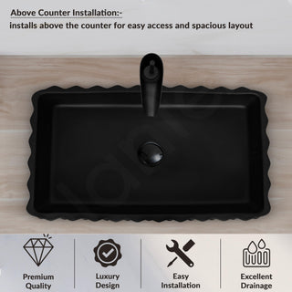 Plantex Ceramic Wash Basin for Bathroom/Table Top Ceramic Basin/Washbasin for Bathroom (Black - 24 x 14 x 5 Inch)