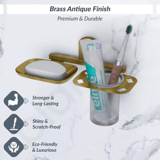 Plantex 304 Grade Stainless Steel 2in1 Soap Dish with Tumbler Holder/Soap Stand/Tooth Brush Holder/Bathroom Accessories - Parv (Brass Antique)