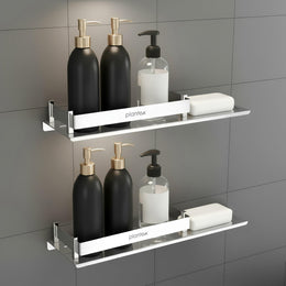 Plantex Stainless Steel Shelf for Bathroom/2in1 Multipurpose Bathroom Shelf with Soap Dish/Holder/Bathroom Organiser (15x5 Inches) – Pack of 2