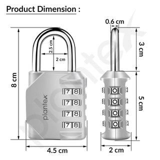 Plantex 4 Digit Combination Number Metal Lock/Zinc Alloy Locks for Luggage/Locks for Travel Bags for Luggage/Locks for Cabin Luggage/Travel Essentials - Pack of 2 (Silver)