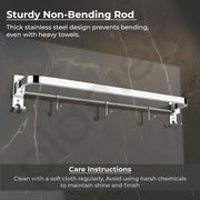 Plantex Stainless Steel Folding Single Towel Rod with Hooks/Towel Holder for Bathroom/Towel Hanger/Towel Stand/Bathroom Accessories - (24 Inch-Chrome)
