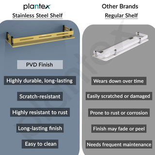 Plantex Shelf for Bathroom/Stainless Steel Shelf/Multipurose Shelf for Bathroom/Bathroom Accessoriece - (18 x 5 Inch, PVD Gold)