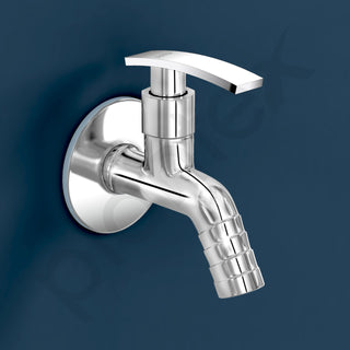 Plantex Single Lever Body Bib Cock Water Tap with Water Saving Nozzle/Washing Machine Tap with Wall Flange and Teflon Tape- Pack of 2 (1206-Chrome)