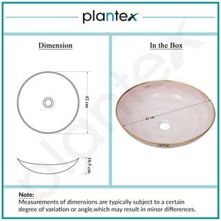 Plantex Wash Basin/Ceramic Table Top Wash Basin/Designer Countertop Basin for Bathroom/Restaurants/Hotel (Pink & Gold - 16.5 x 16.5 x 4 Inch)