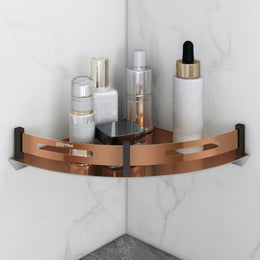 Plantex Bathroom Corner Rack for Wall/Stainless Steel Shelf for Bathroom Corner with Railings/Bathroom Accessories Holder (9x9 inches, PVD Rose Gold & Black)