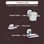 Plantex High Grade Stainless Steel Folding Towel Rack with Stainless Steel 304 Grade Squaro Bathroom Accessories Set 5pcs (Towel Rod/Napkin Ring/Tumbler Holder/Soap Dish/Robe Hook)
