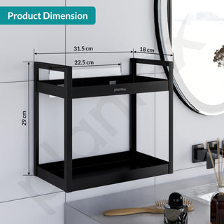 Plantex Deluxe 2 Tier Self Adhesive Bathroom Shelf Rack/Bathroom Organiser Without Drill/Bathroom Shelf Rack/Kitchen Stand Kitchen Multipurpose Shelf(Black, Powder Coated,GI Metal)