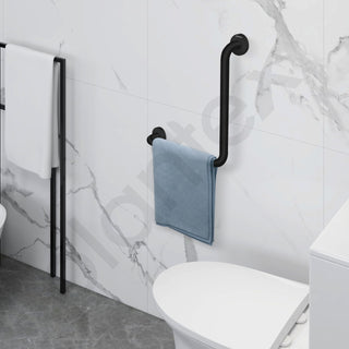 Plantex L-Shape Handle for Bathroom Support/Anti-Slip Shower Grab Bar Made of Stainless Steel - Pack of 2 (Black)