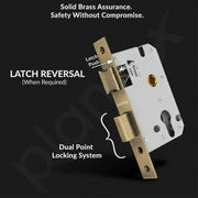 Plantex Door Lock Set - Main Door Lock Plate Handle Set/Mortise Lock with 3 Keys/Lock Body and Cylinder - Pack of 1 (OHMH-21, Brass Antique - PVD Gold)